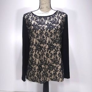 Chicos black and cream lace long sleeve top.  size Small